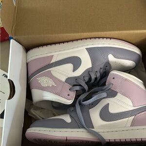 Jordan Women’s High-Top Sneakers in Lavender Pink and Light Gray